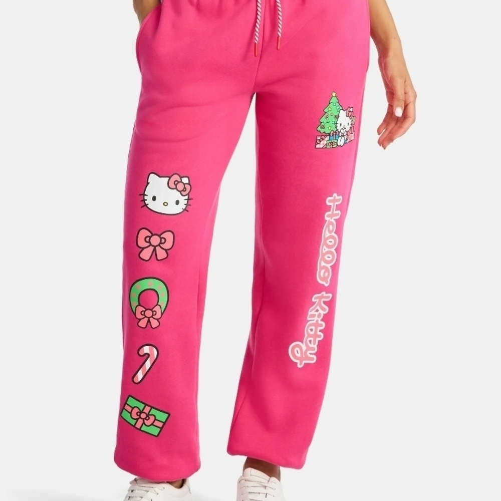 Hello Kitty Pink Track Pants with Christmas Graphics